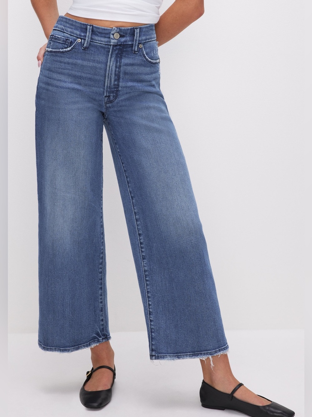 Good American Good Waist Cropped Wide Leg Palazzo Jeans Size 29